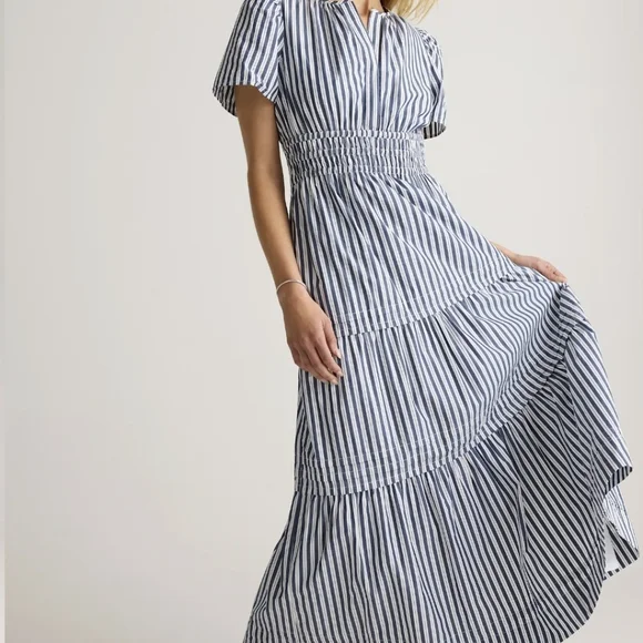 Quince 100% Organic Cotton Poplin Tiered Maxi Dress in Hudson Stripe, Small - Picture 4 of 13